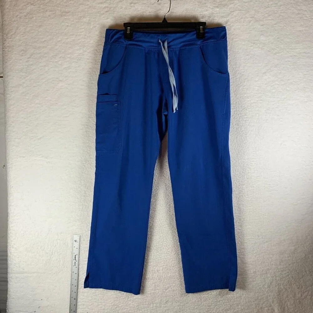 Figs Scrub Pants Men's Large Blue Polyester Stretch Mid-Rise Straight Leg 9682